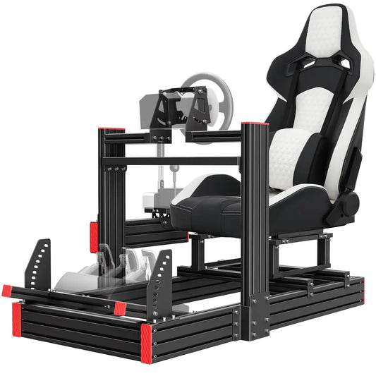 Racing Simulator Cockpit: Elite Series Racing Seat, Adjustable Wheel Mount, Fits Logitech/Fanatec (No Wheel/Pedals/Shifter)