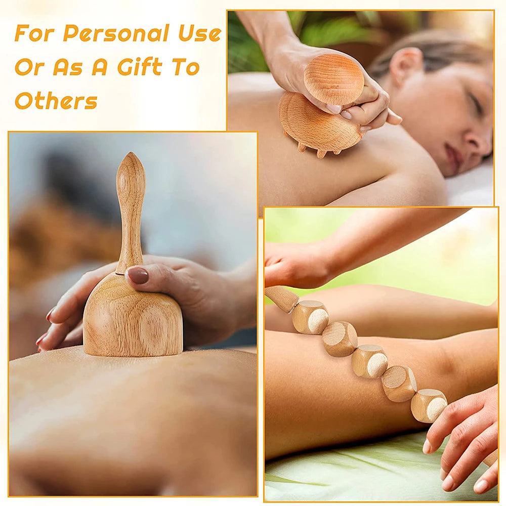 6 In 1 Wood Therapy, Massage Tool Lymphatic Drainage, Massager Anti Cellulite Fascia, Massage Roller for Full Body Muscle relaxation