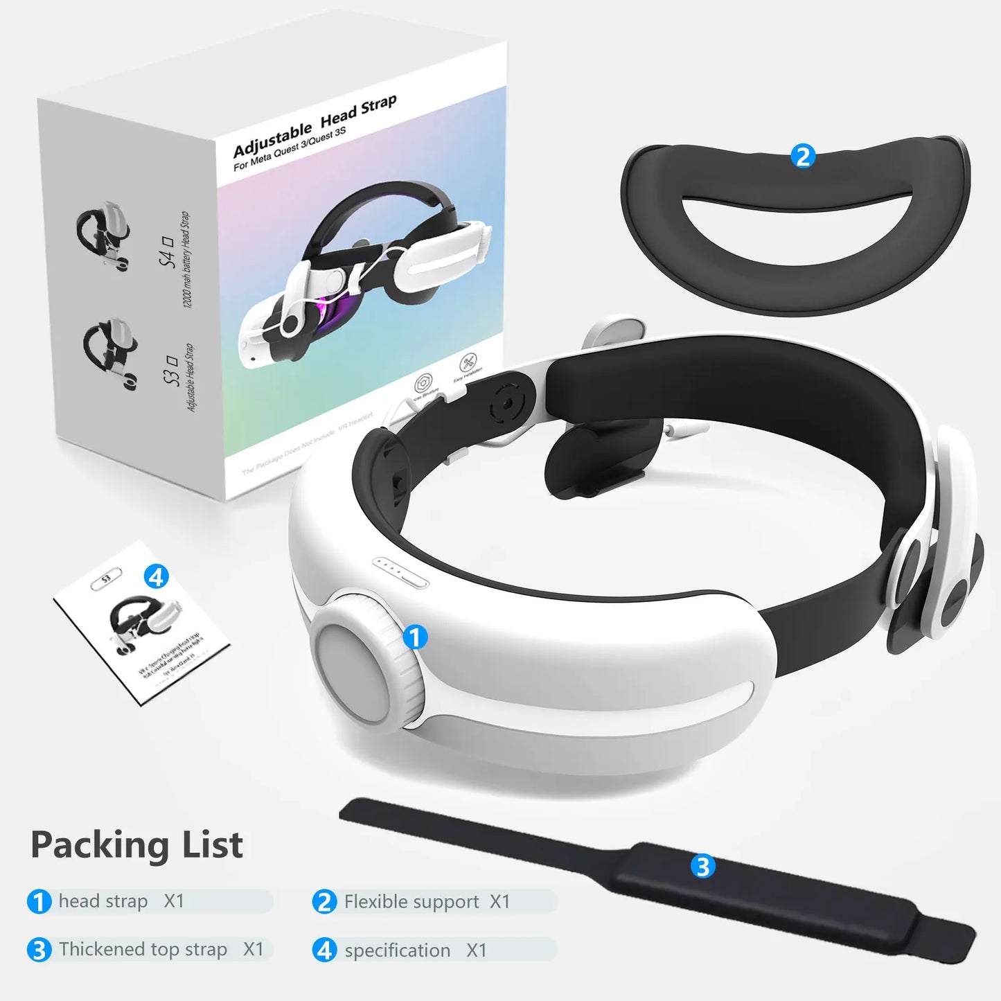 for Meta Quest 3/3s Accessories S4 Head Strap Built-in 12000mAh Battery Pack PD Fast Charging  Replacement Battery Strap Enhance