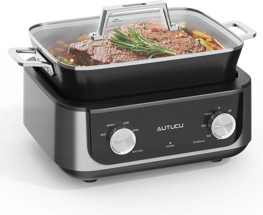 Nonstick Slow Cooker 7-Quart - PFOA-Free Ceramic-coated, 3 Heat Settings & Timer - Dishwasher Safe Pot