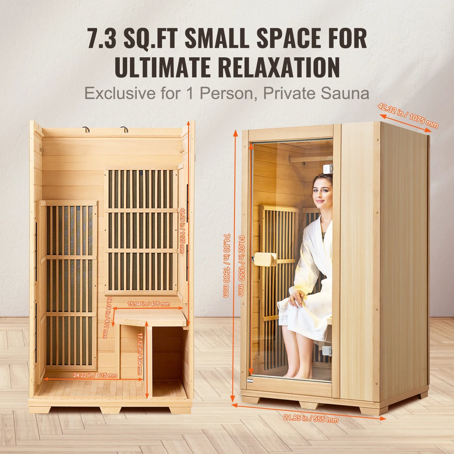 SucceBuy Far Infrared Wooden Sauna,  Room Home Sauna Spa for One Single Person, Low EMF Far Infrared Hemlock Wood  1140W Indoor
