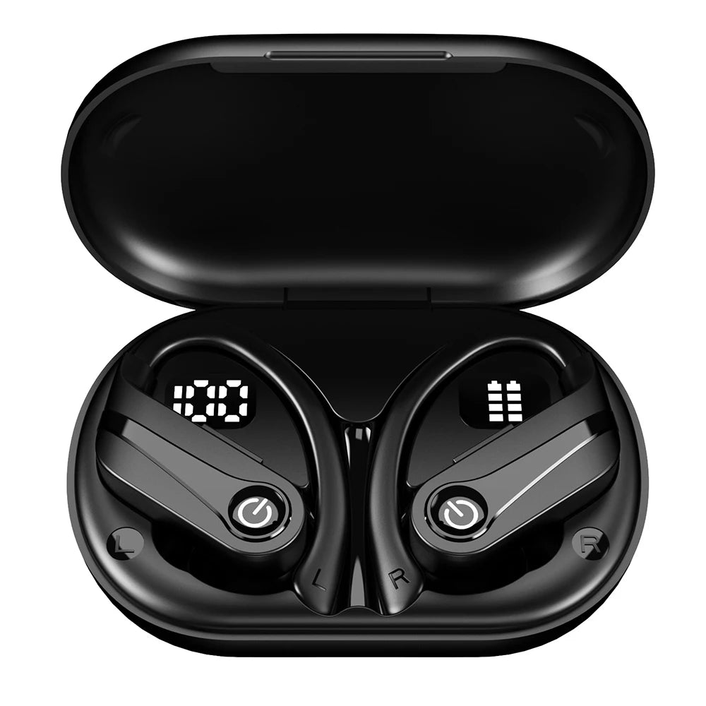 Bluetooth 5.3 Wireless Earbuds with Mic IPX7 Waterproof 200H Earphones with Hooks for Sports Running Workout Gym