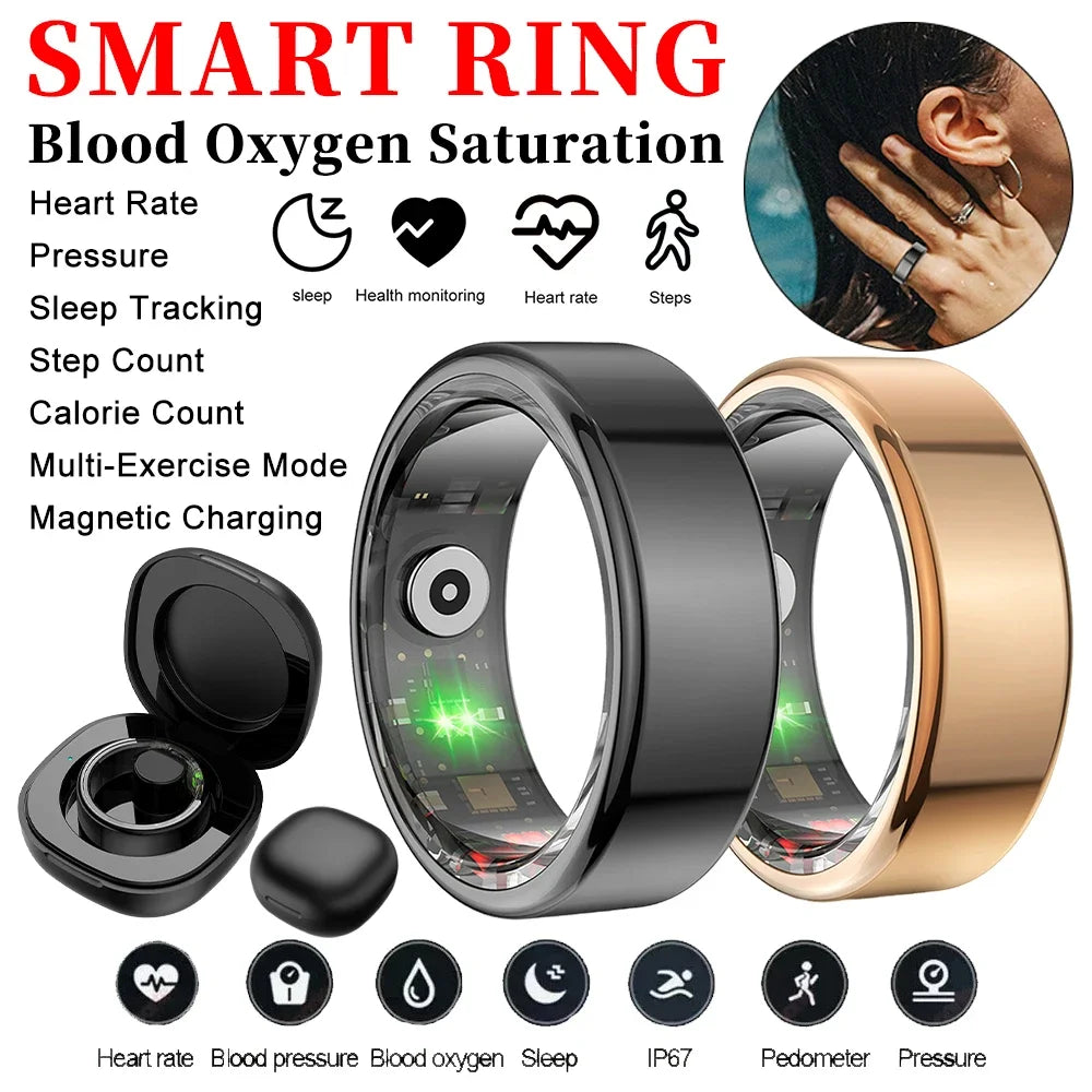 Smart Ring Heart Rate Pressure Blood Oxygen Sleep Monitor 2025 Men Women Waterproof Health Monitor Sport Modes Smart Ring