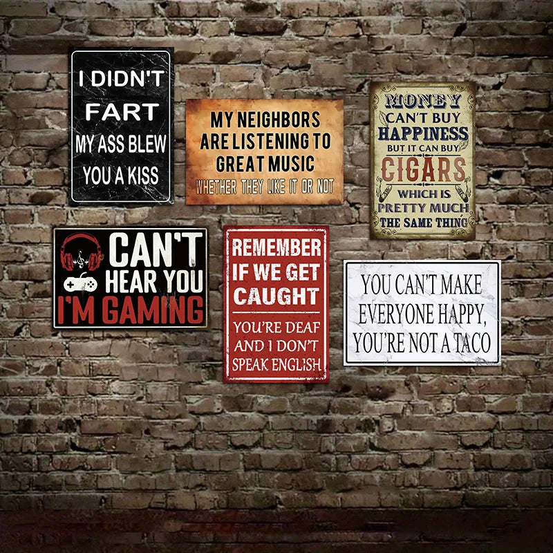 6pcs Funny Quotes Metal Tin Signs - Retro Humorous Wall Art for Office, Garage, Bar, Club, Bedroom, Kitchen,8x12 inches