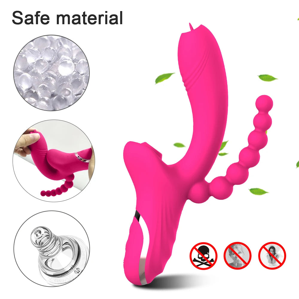 3 in 1 Clit Sucker Dildo Vibrator for Women, Clitoris G Spot, Tongue Licking, Vacuum Stimulator, Sex Toys Adult Goods  for Female