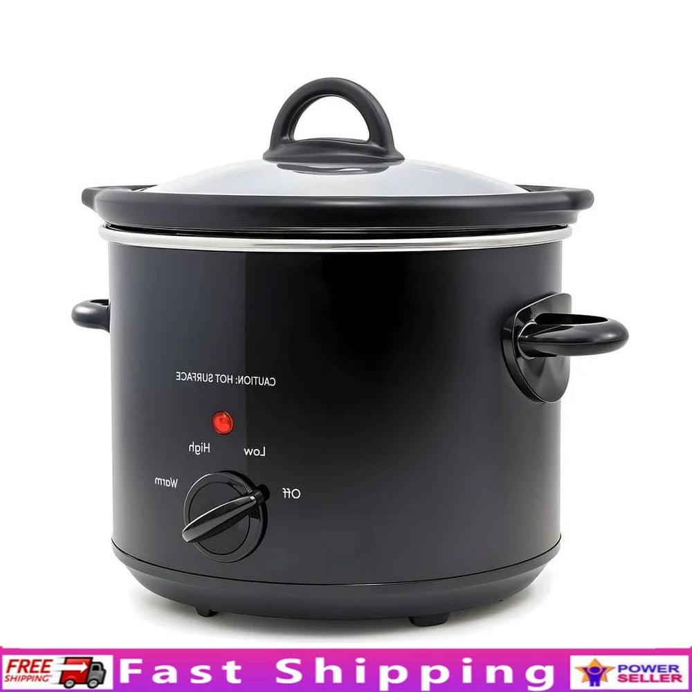 3Qt Slow Cooker with Keep Warm Low High Settings Tempered Glass Lid Cool Touch Handles Easy Clean Stoneware Pot Ideal Family