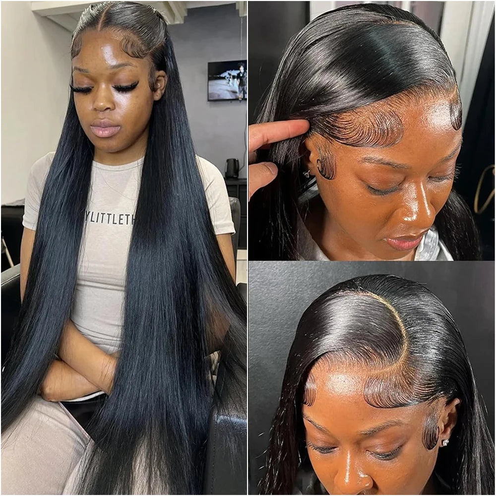 30- 36 Inches 200% Density 13x6 HD Transparent Lace Frontal Wig, No Shedding Wig, Natural Color Straight Human Hair Wig For Women