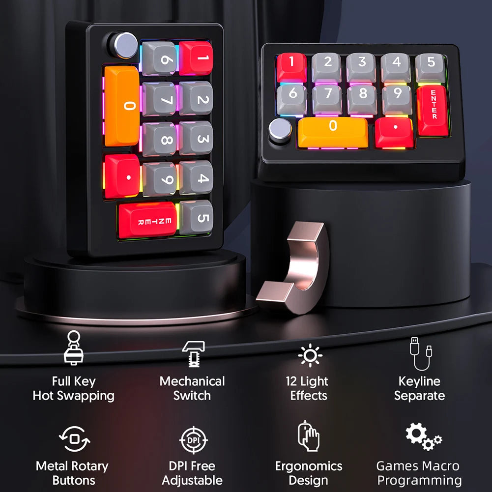 13 Key Macro Programmable Fully Hot Swappable Mechanical Switch 12 RGB Lighting Effects Gaming Mini Keyboard