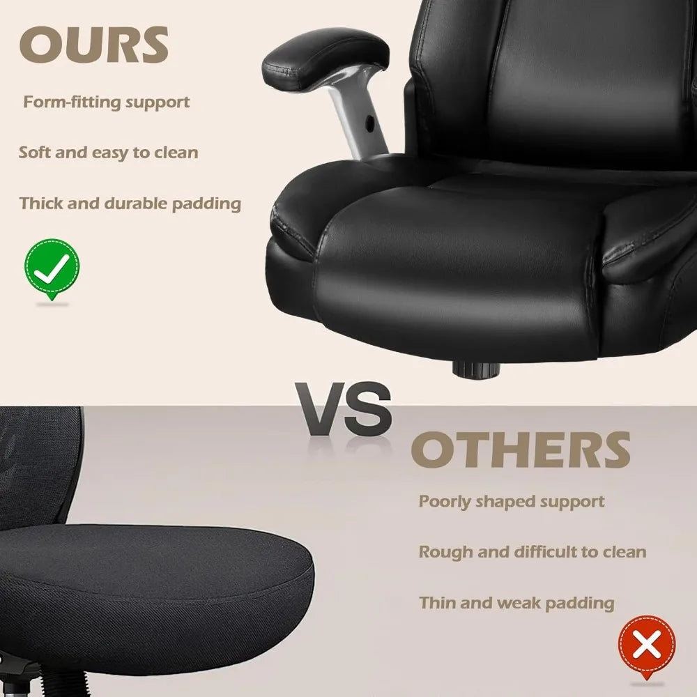 600 lbs Big and Tall Office Chair, Ergonomic PU Leather Executive Comfy Desk Chair with Back Support, Heavy Duty Extra Wide Sea