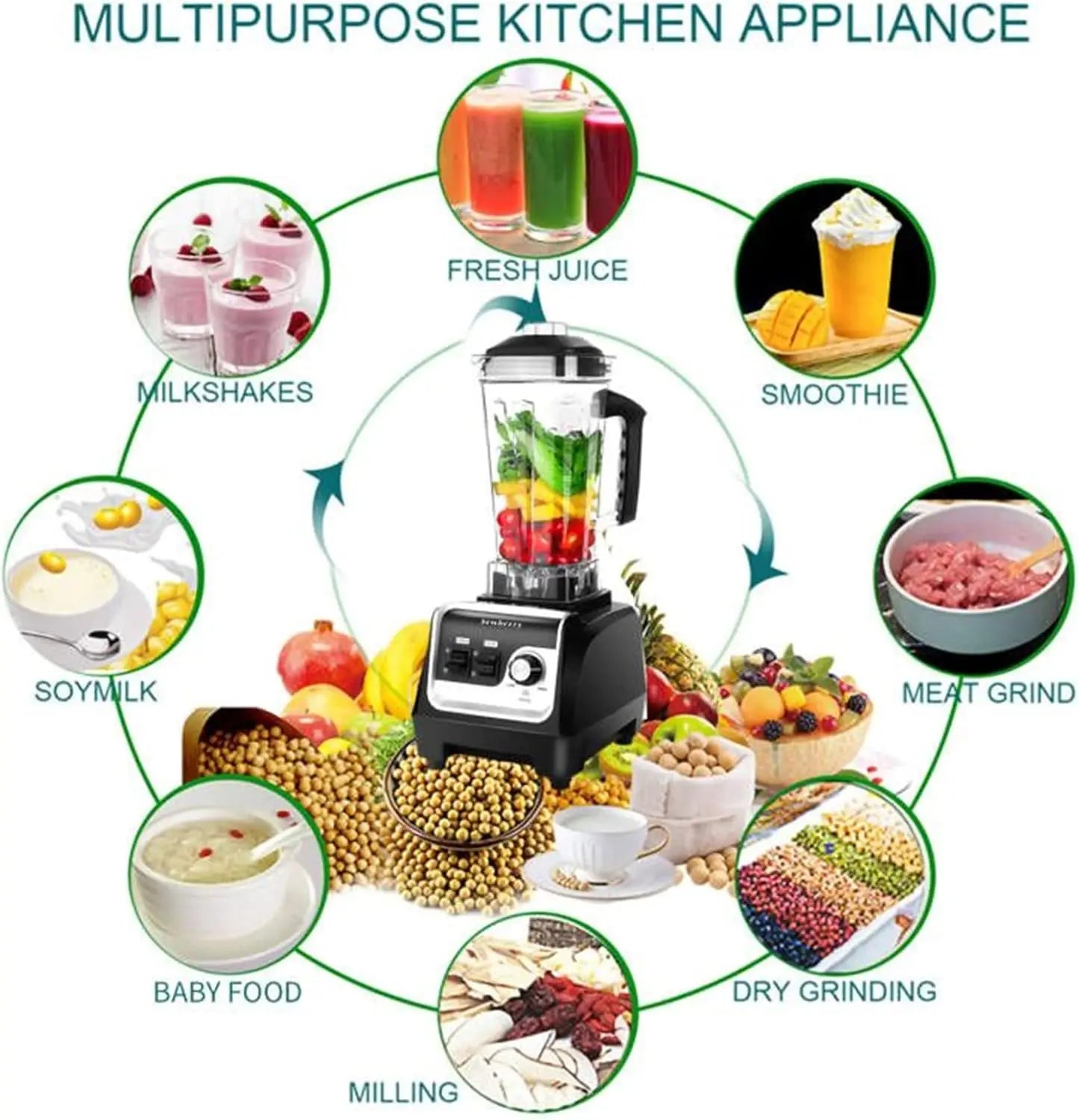 Professional Countertop Blender for home and commercial use, 2200W High Speed Smoothie Blender for Shakes and Smoothies