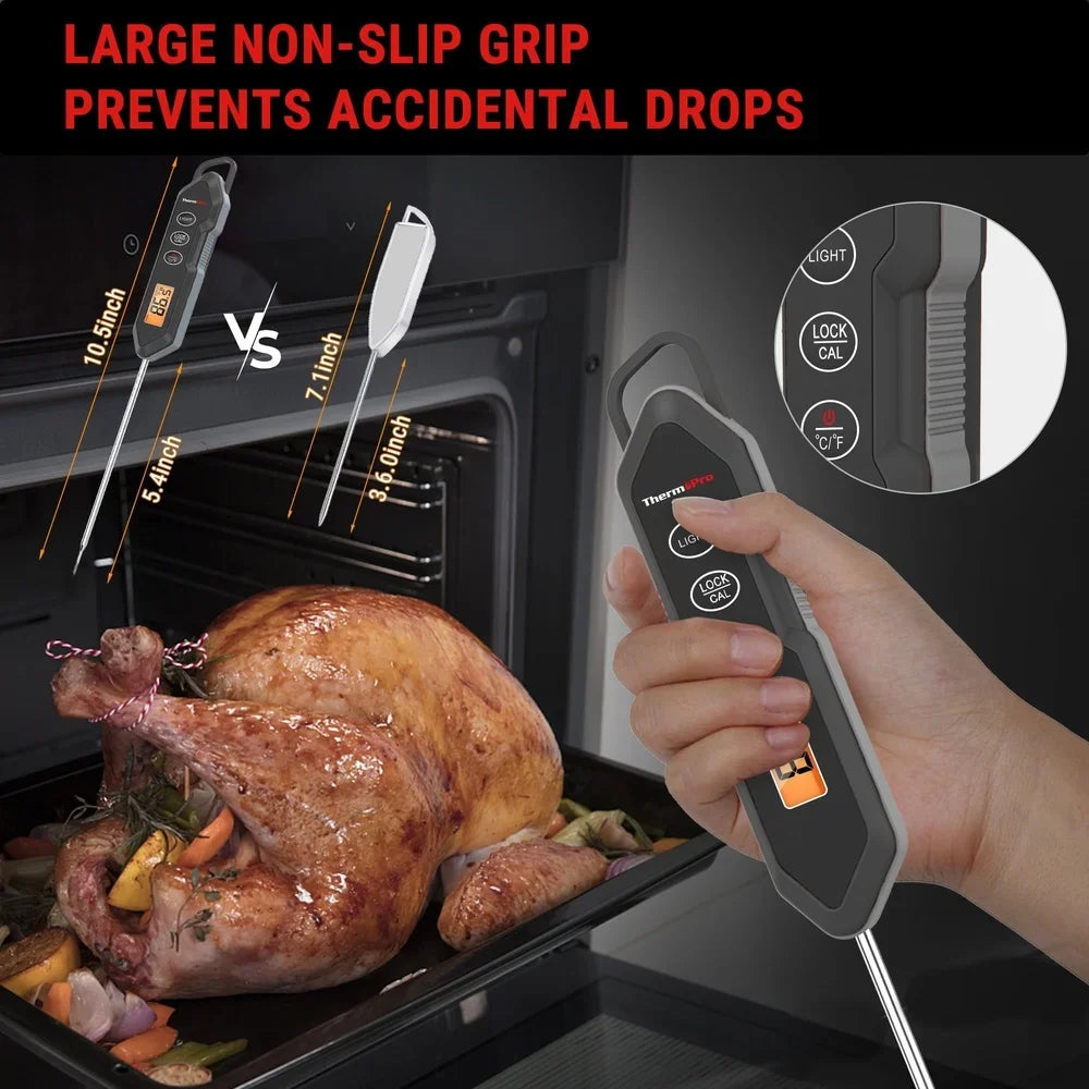 Waterproof Digital Meat Thermometer Instant Read Stainless Steel Probe with Calibration Lock Function Compact Kitchen Tool