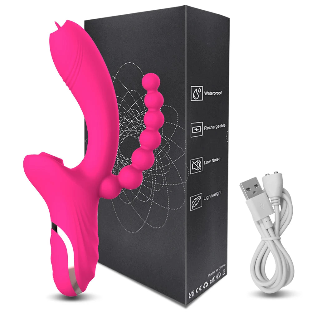 3 in 1 Clit Sucker Dildo Vibrator for Women, Clitoris G Spot, Tongue Licking, Vacuum Stimulator, Sex Toys Adult Goods  for Female
