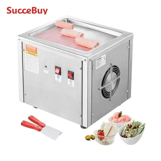 Fried Ice Cream Roll Machine Stir-Fried Stainless Steel Rolled Ice with Compressor & 2 Scrapers for Home Commercial