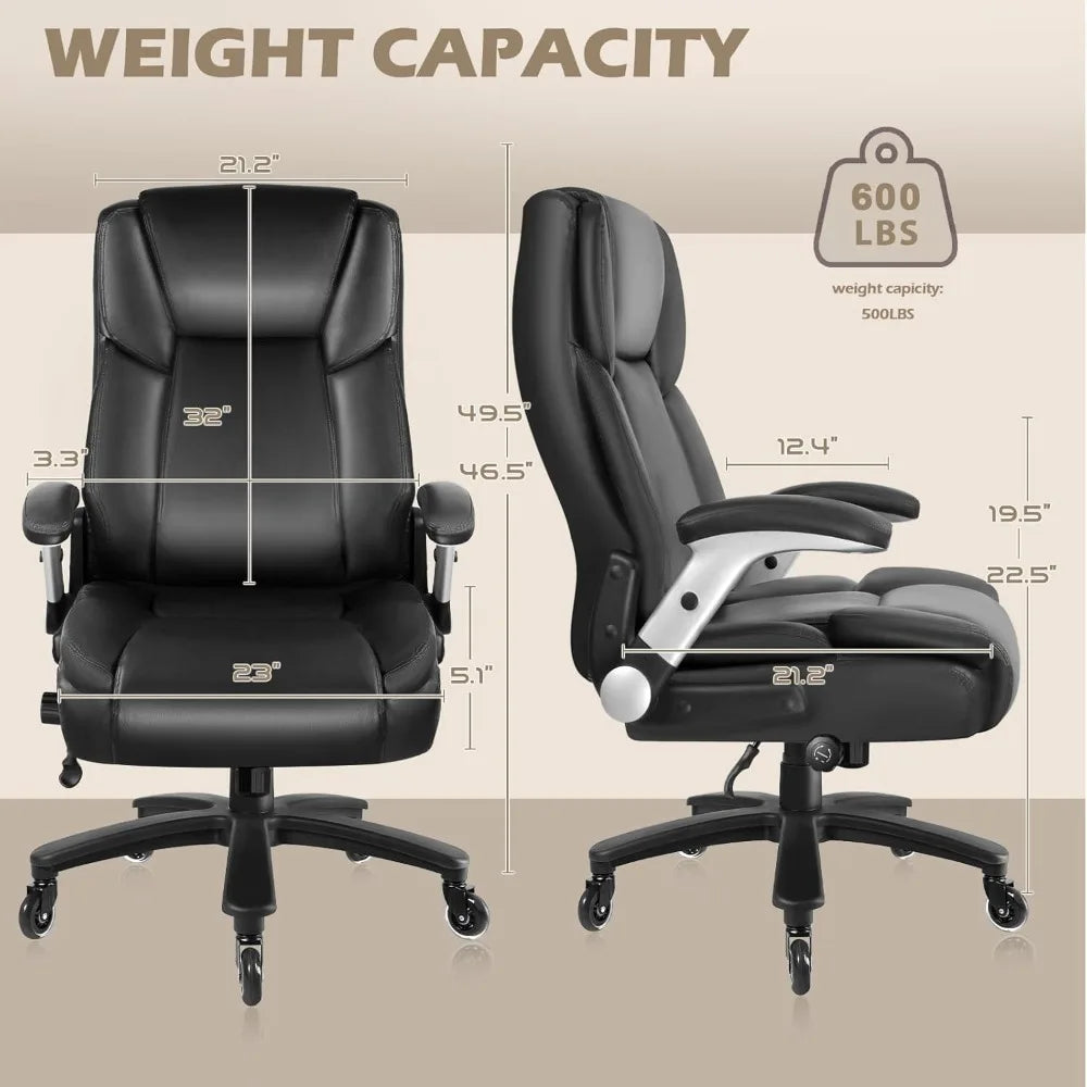 600 lbs Big and Tall Office Chair, Ergonomic PU Leather Executive Comfy Desk Chair with Back Support, Heavy Duty Extra Wide Sea