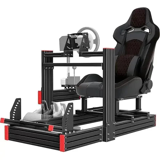 Racing Simulator Cockpit: Elite Series Racing Seat, Adjustable Wheel Mount, Fits Logitech/Fanatec (No Wheel/Pedals/Shifter)