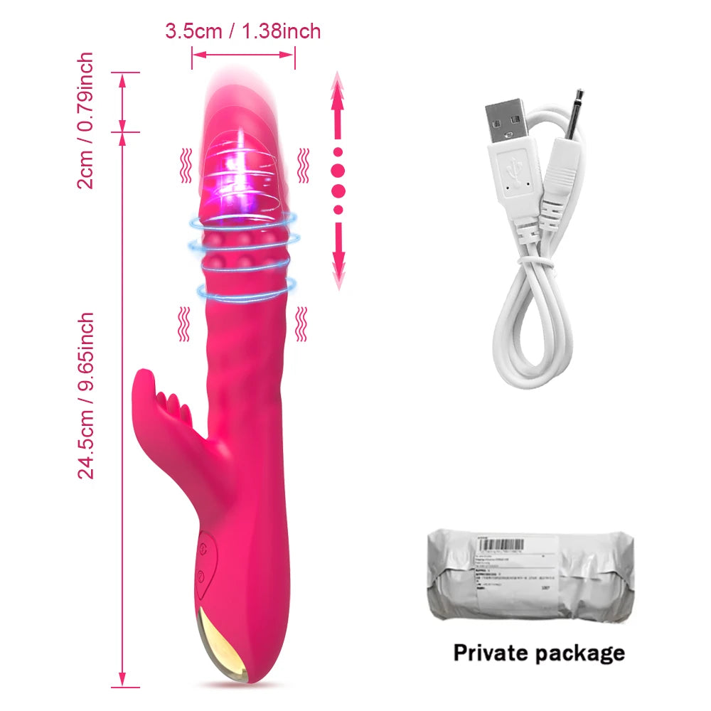 Rabbit Vibrator, Telescopic Vibration G Spot, Clitoris Stimulator, Dildo Vibrators, Female Nipple ,Masturbation Sex Toys for Women