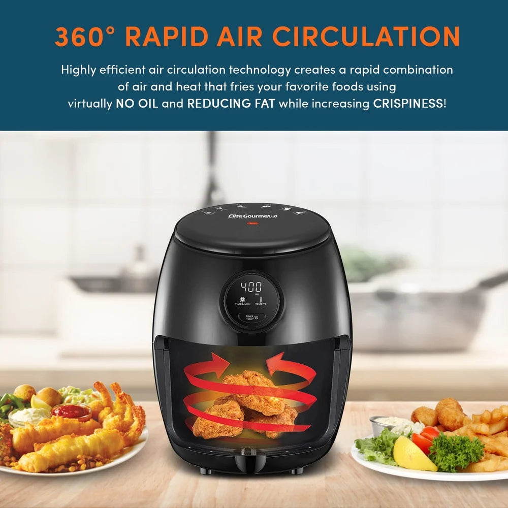 Compact 2Qt Air Fryer Healthy Cooking with Adjustable Temp Time Control Non-Stick Pan Fast Cooking Guilt-Free Frying Easy