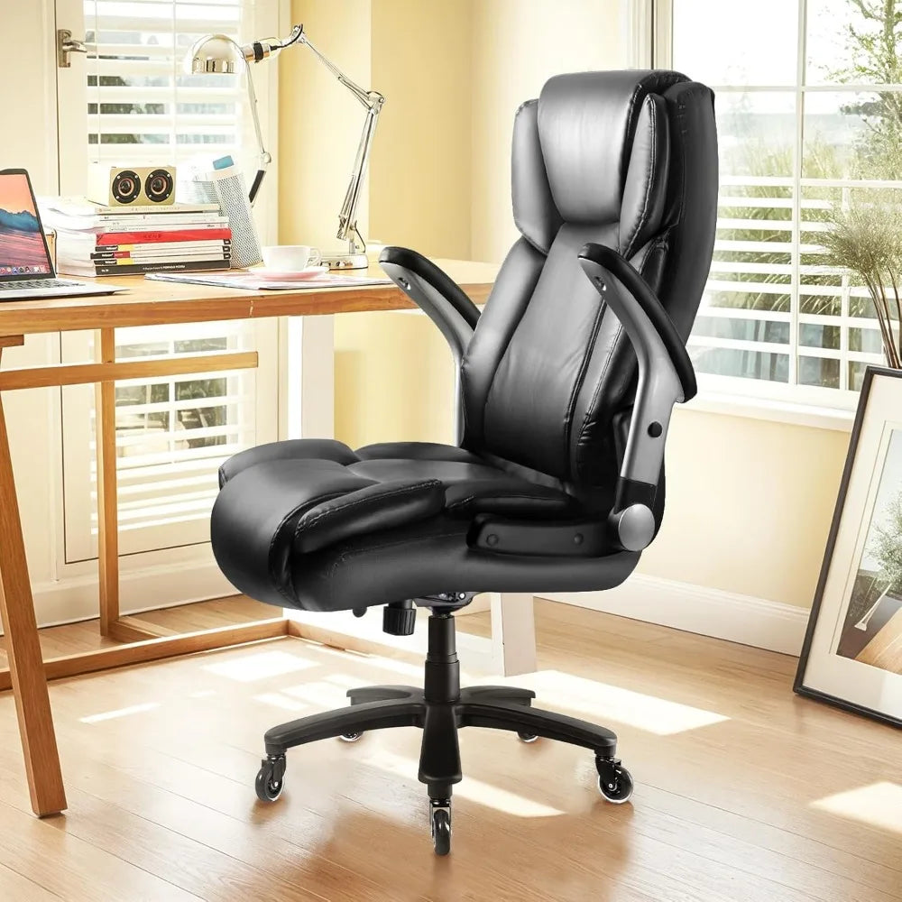 600 lbs Big and Tall Office Chair, Ergonomic PU Leather Executive Comfy Desk Chair with Back Support, Heavy Duty Extra Wide Sea