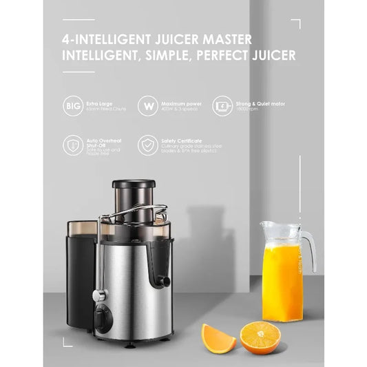 Centrifugal Juicer Machine, Wide 3” Feed Chute Juice Extractor, Fruit Juicer with Pulse Function and Multi-Speed Control