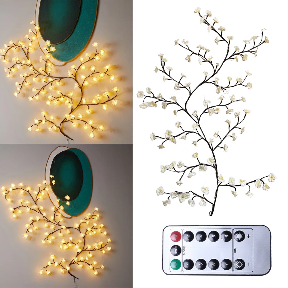 48/72/96/144LED Tree Branch Lamp USB Charging Vine Tree Light Strip Remote Control for Christmas Party Wall Decoration
