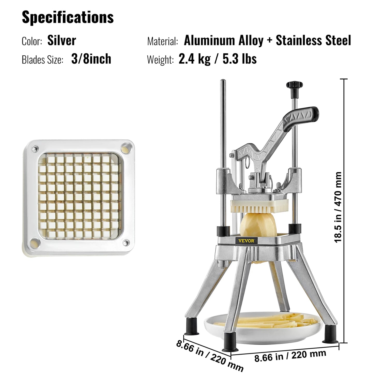 Commercial Vegetable Fruit Heavy Duty Professional Food Dicer, French Fry Cutter, Onion Slicer