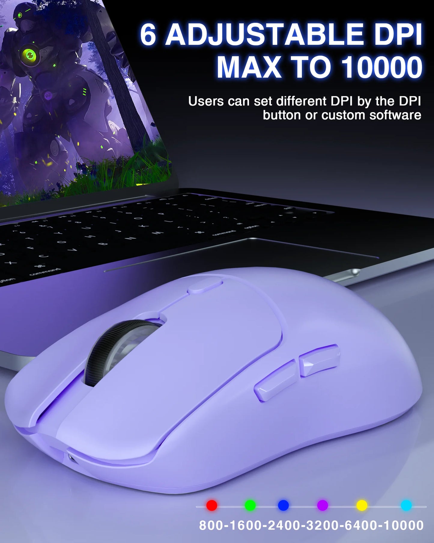 Gaming Mouse Tri-mode Rechargeable Ergonomic Bluetooth Mouse 10000 DPI Wireless Bluetooth Mice for Office Gaming