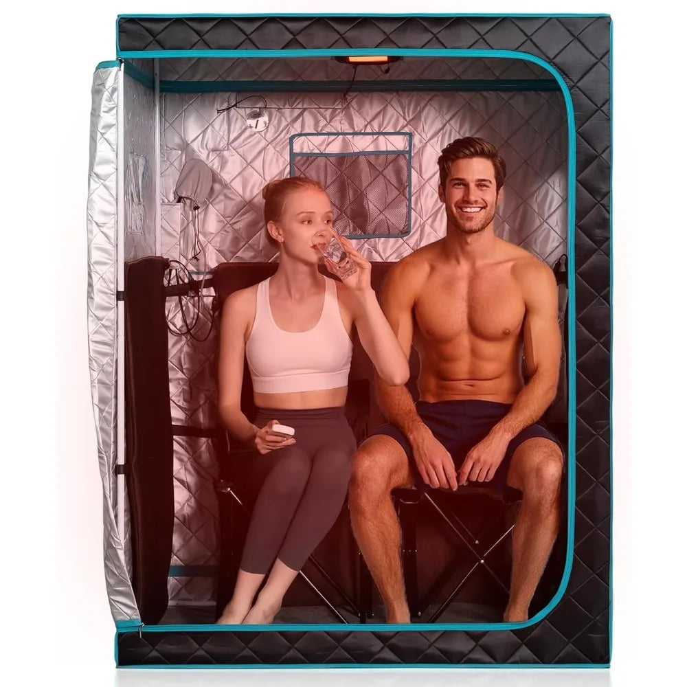 Portable Far Infrared Sauna, Home Two Person Sauna Box with 660nm Red Light Therapy Lamp,X-Large Full Size Indoor SPA Tent - NEW