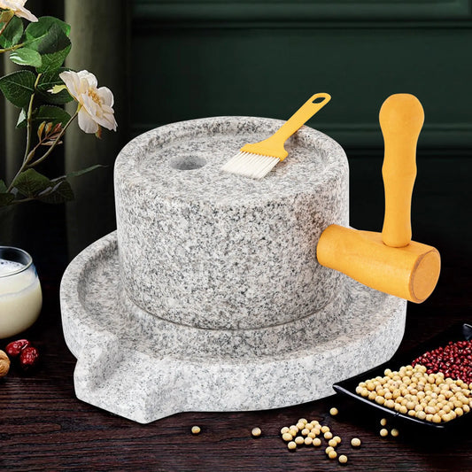 Manual Millstone Grinder Traditional Hand-Push Chili Pepper Mung Bean Flour Mill Grinder Marble Mini Stone Mill