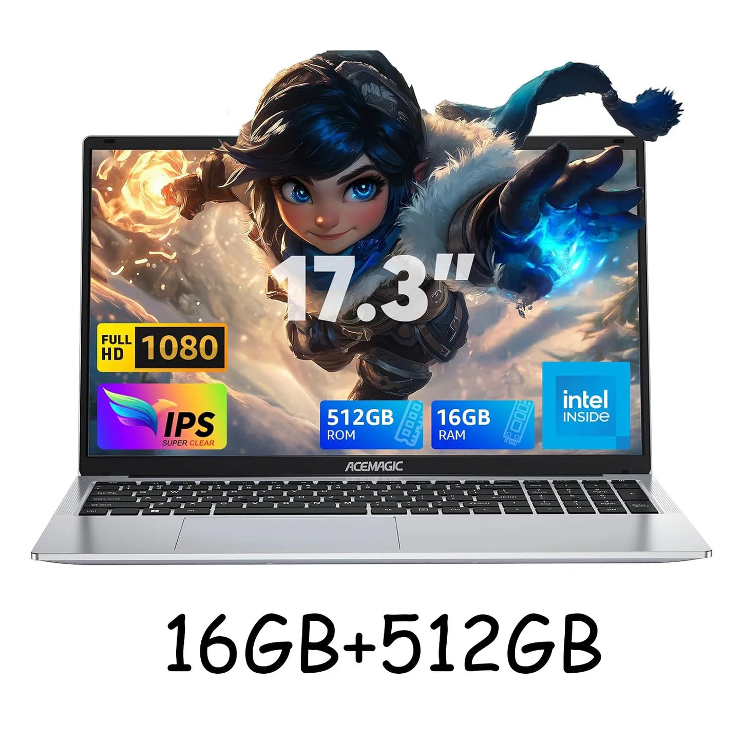 17.3inch Laptop with High Performance Quad Core-12th Alder Lake N97 Laptop Computer Spacious Storage 16GB RAM 512GB ROM