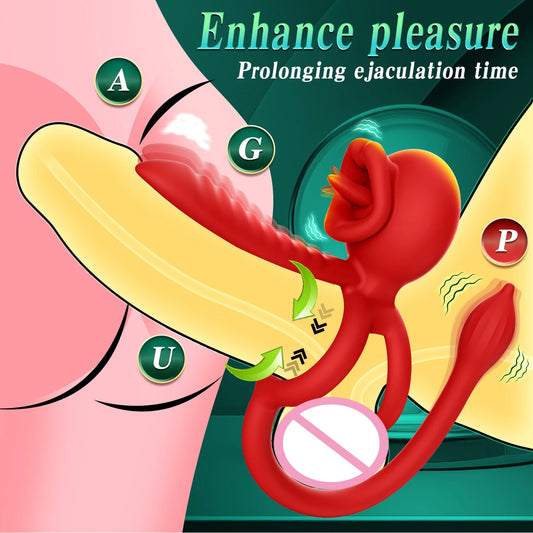 APP Vibrating Cock, Ring Sleeve Rose, Clitoral Vibrators, Tongue Clit Stimulator Anal Plug Prostate Massager Sex Toys for Men Women