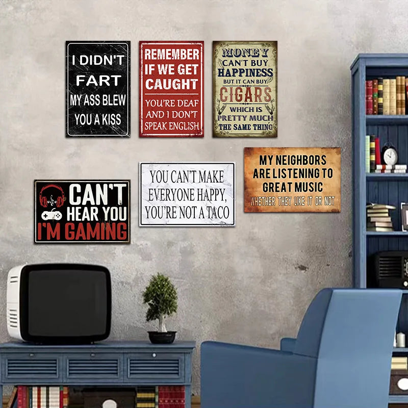 6pcs Funny Quotes Metal Tin Signs - Retro Humorous Wall Art for Office, Garage, Bar, Club, Bedroom, Kitchen,8x12 inches