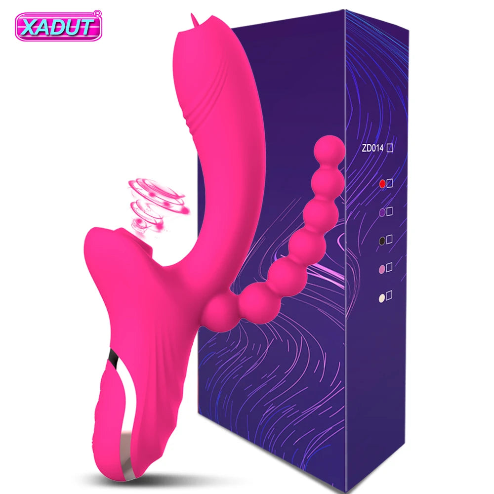 3 in 1 Clit Sucker Dildo Vibrator for Women, Clitoris G Spot, Tongue Licking, Vacuum Stimulator, Sex Toys Adult Goods  for Female