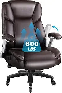 600 lbs Big and Tall Office Chair, Ergonomic PU Leather Executive Comfy Desk Chair with Back Support, Heavy Duty Extra Wide Sea