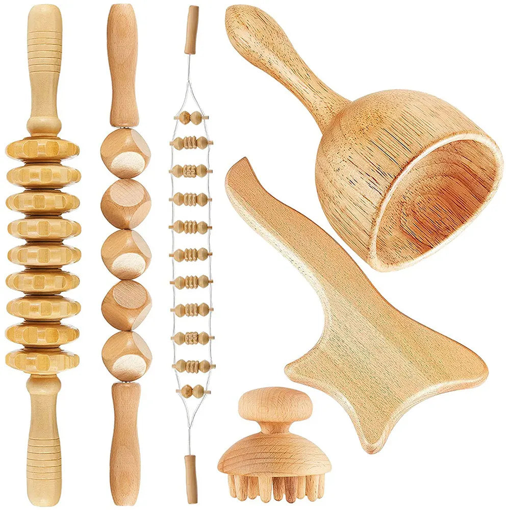 6 In 1 Wood Therapy, Massage Tool Lymphatic Drainage, Massager Anti Cellulite Fascia, Massage Roller for Full Body Muscle relaxation