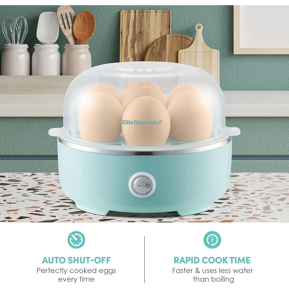 Electric Egg Cooker, 7-Egg Capacity, Auto Shut-Off, Soft Medium Hard Boiled, Easy Cleanup Compact Kitchen Appliance Measuring Cup
