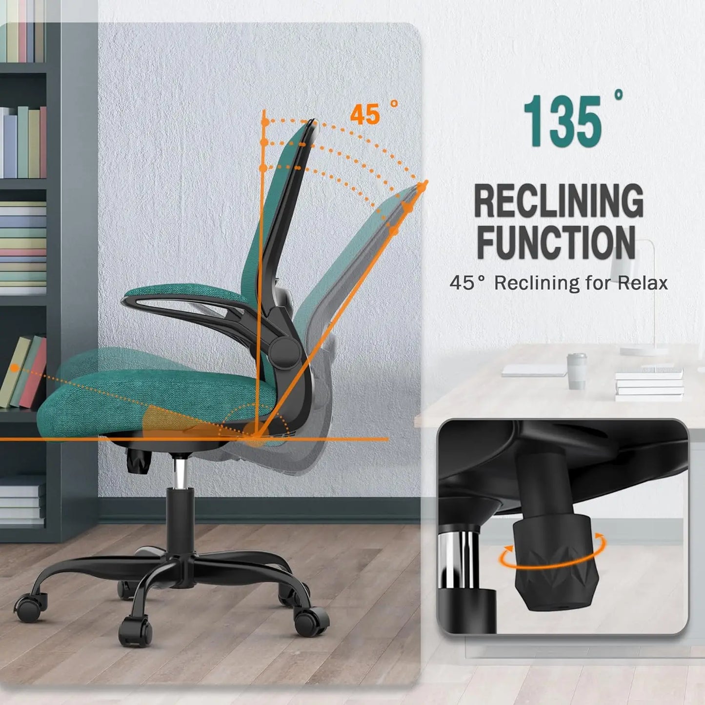 Office Chair, Ergonomic Desk Chair with Adjustable Lumbar Support, High Back Mesh Computer Chair with Flip-up Armrests