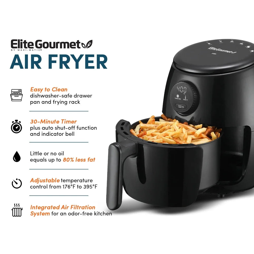 Compact 2Qt Air Fryer Healthy Cooking with Adjustable Temp Time Control Non-Stick Pan Fast Cooking Guilt-Free Frying Easy