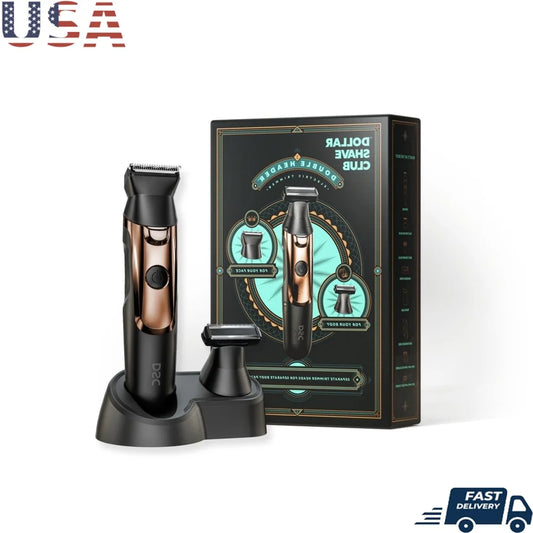 Double Header Electric Trimmer Rechargeable Beard and Body Grooming Kit, Cordless Waterproof Self Sharpening Blades LED Display