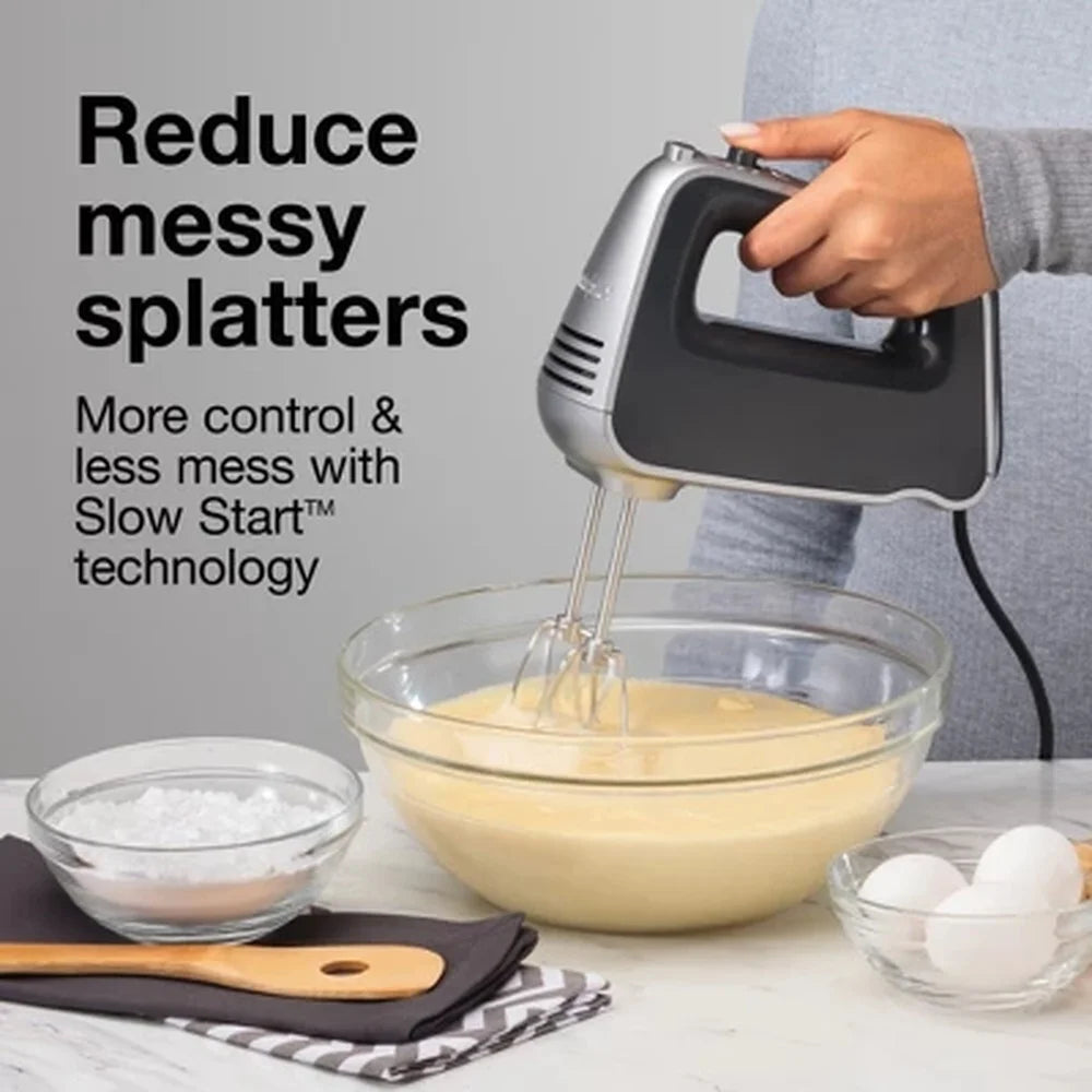 Hand Mixer 5 Speed Electric Kitchen Appliance, 120W, Dishwasher Safe Parts, Slow Start Bowl Rest Non-Skid Heel Effortless Mixing