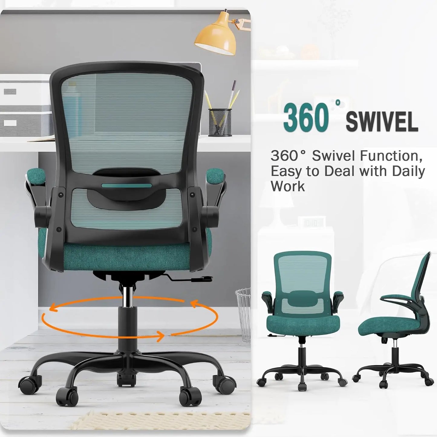 Office Chair, Ergonomic Desk Chair with Adjustable Lumbar Support, High Back Mesh Computer Chair with Flip-up Armrests