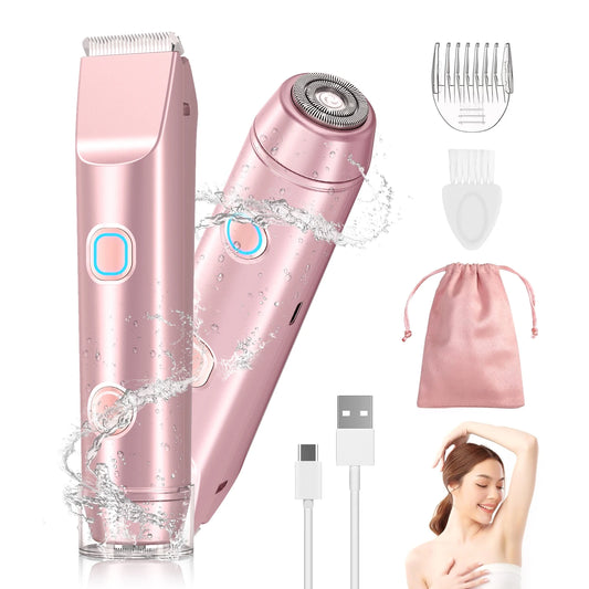 Electric Shaver for Women, Waterproof Wet & Dry Hair Razors, 2 in 1 Double Head, Dual Bikini Hair Trimmer, Detachable Head Shaver