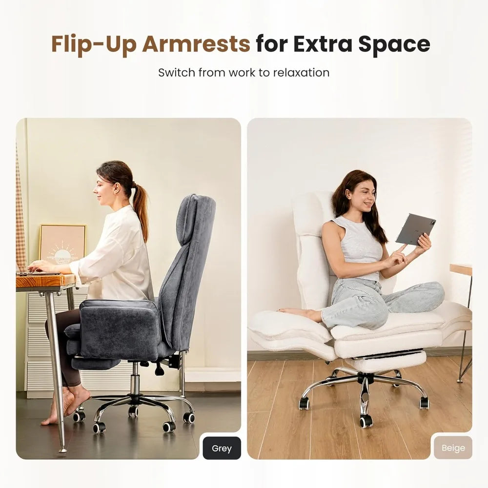 Big and Tall Office Chair, Flip Armrests for Pets & Cross Legged Sitting, Velvet Executive Ergonomic Computer Gaming Chair