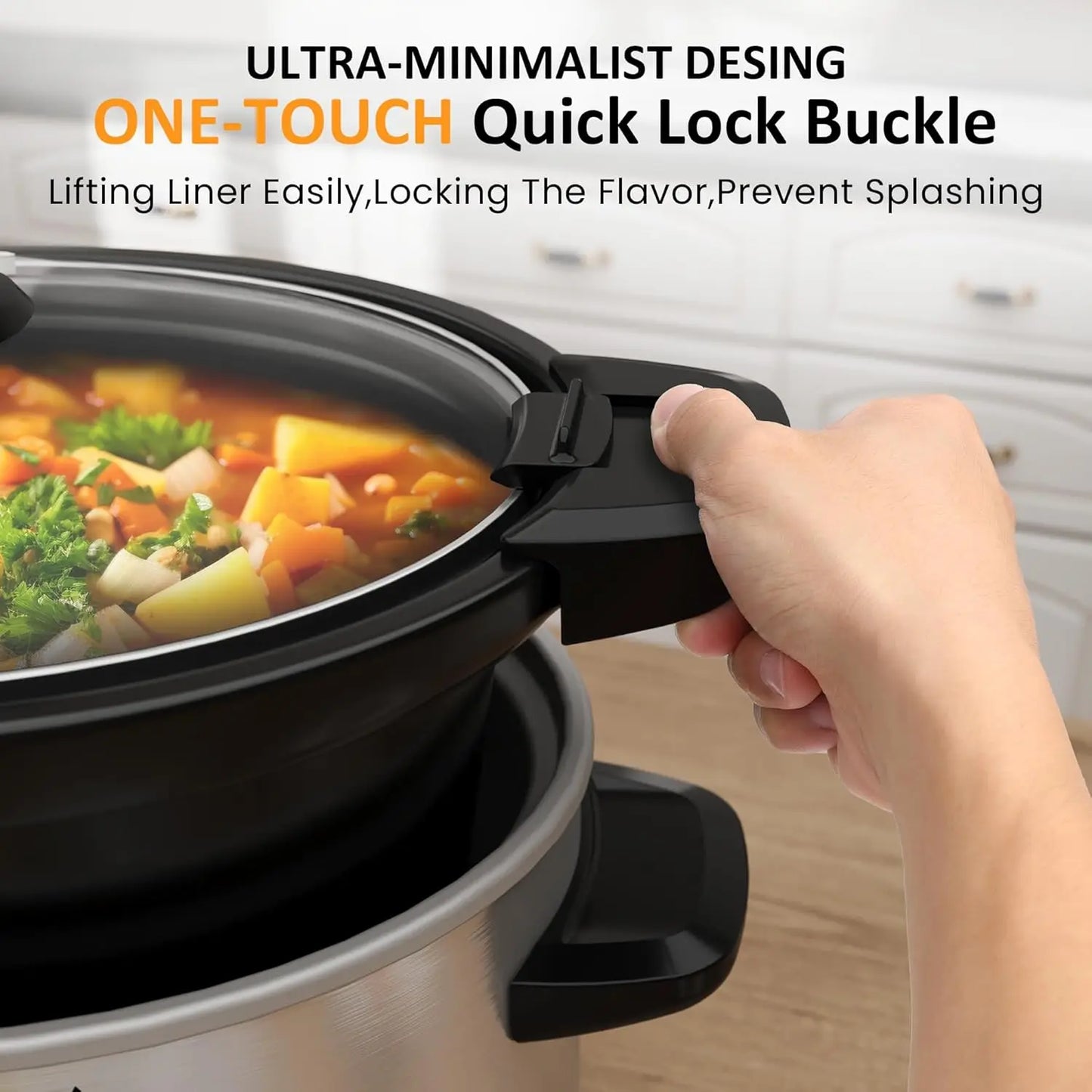 4QT Programmable Slow Cooker with Locking Lid, Removable Ceramic Pot, 3 Heating Settings & Timer, Dishwasher-Safe, Stainless Steel