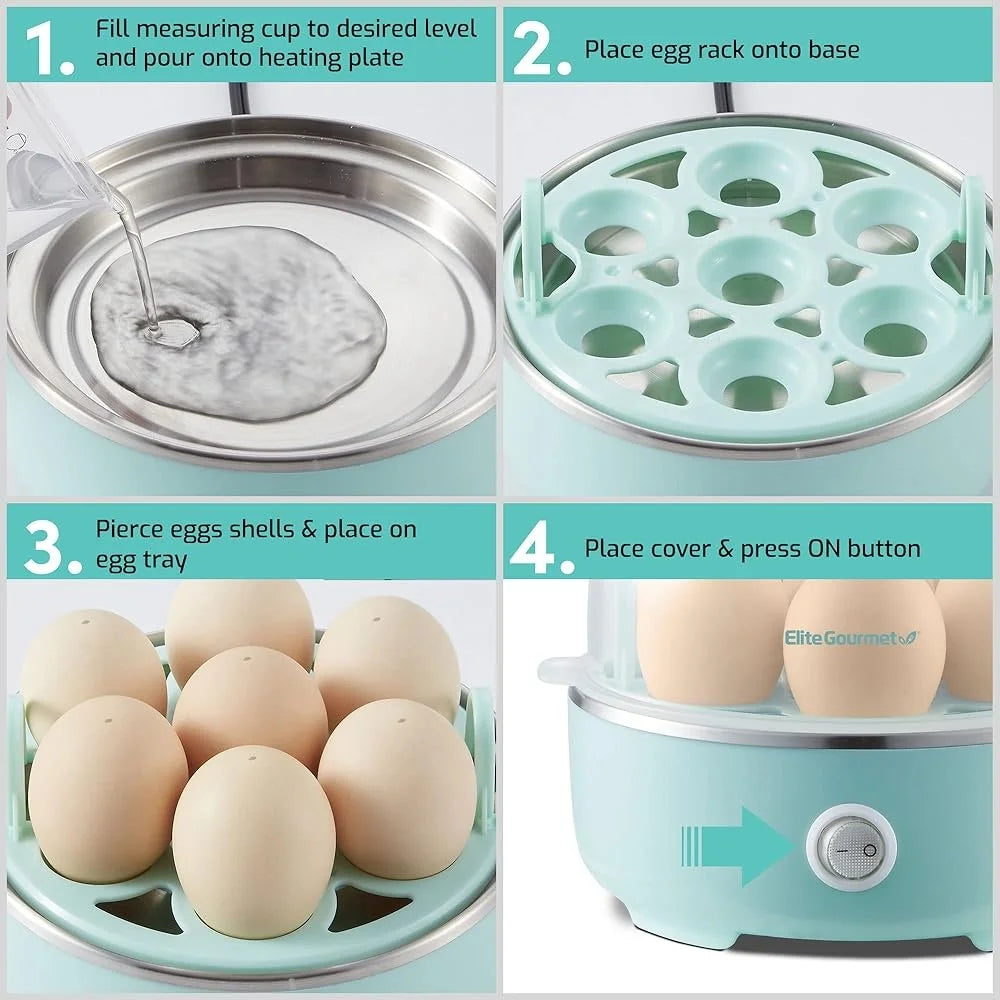 Electric Egg Cooker, 7-Egg Capacity, Auto Shut-Off, Soft Medium Hard Boiled, Easy Cleanup Compact Kitchen Appliance Measuring Cup