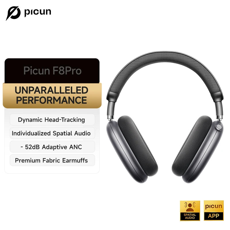 F8 Pro ANC Wireless Headphones Head Tracking 3D Spatial Audio -52dB ANC HIFI Bluetooth Headset ENC HD Mic Low-Latency APP