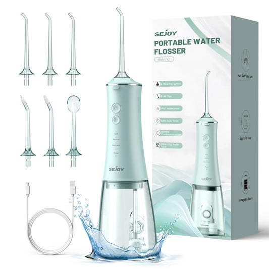 Sejoy Water Dental Flosser Portable Teeth Picks 6 Jets 4 Modes Cordless Oral Irrigator Rechargeable IPX7 Teeth Cleaner