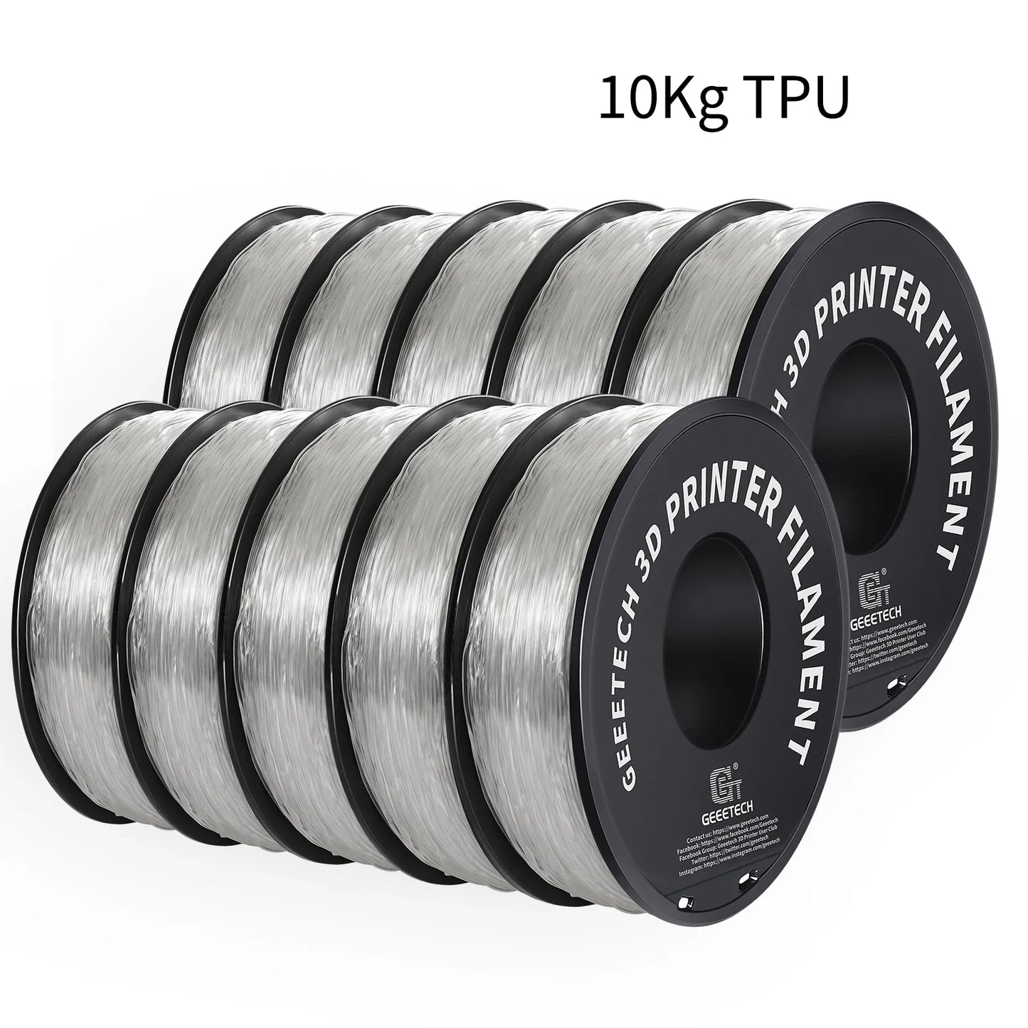 10Kg TPU 3D Printer Filament material 1kg 2.2LBS/Spool 1.75mm Plastic Vacuum Packaging Non-Toxic Shore Hardness 95A