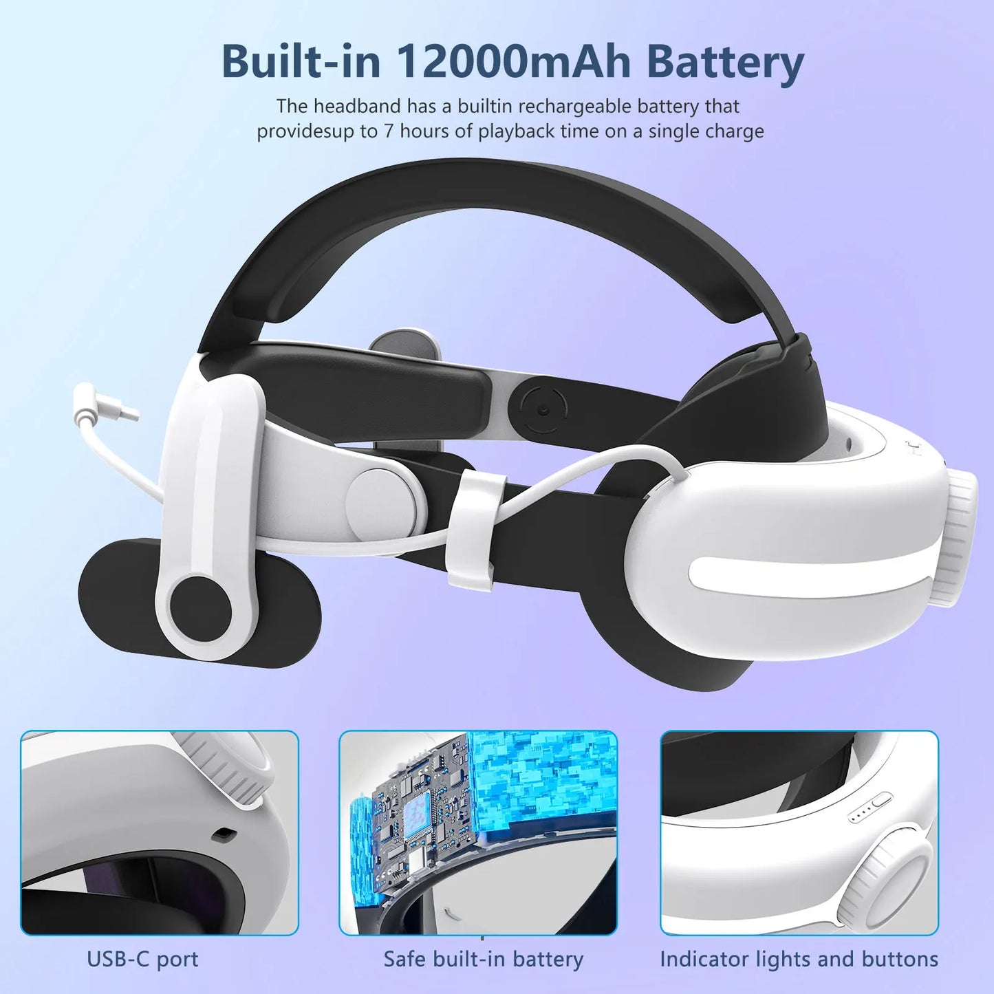 for Meta Quest 3/3s Accessories S4 Head Strap Built-in 12000mAh Battery Pack PD Fast Charging  Replacement Battery Strap Enhance