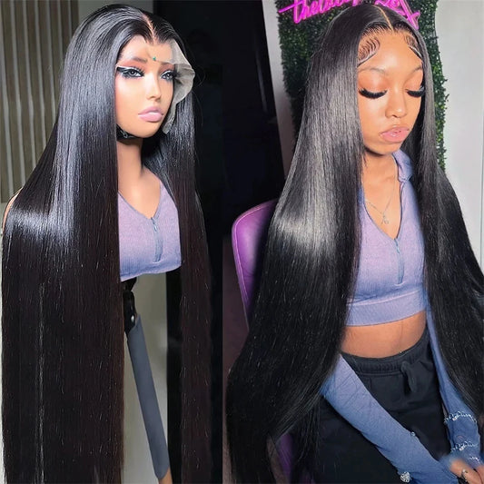 30- 36 Inches 200% Density 13x6 HD Transparent Lace Frontal Wig, No Shedding Wig, Natural Color Straight Human Hair Wig For Women