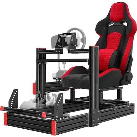Racing Simulator Cockpit: Elite Series Racing Seat, Adjustable Wheel Mount, Fits Logitech/Fanatec (No Wheel/Pedals/Shifter)